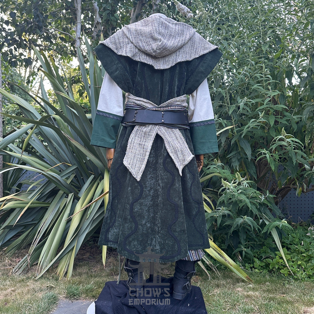 Forest Master Outfit - 9 Pieces (Waistcoat, Tunic, Hood, Vambraces, Hood, Trousers, Belt, Sash, Necklace)