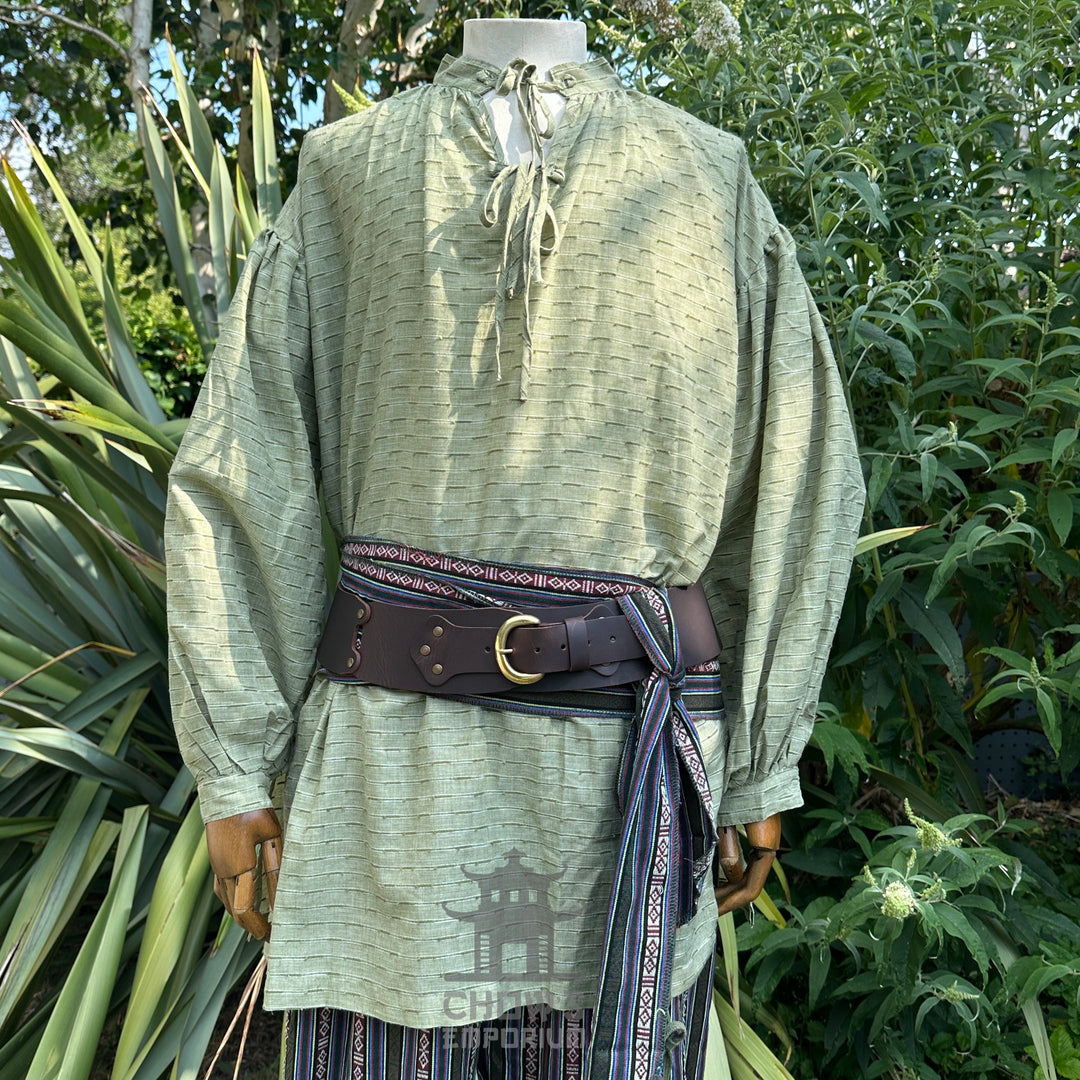 textured green cotton-linen medieval shirt for LARP and Renaissance faire