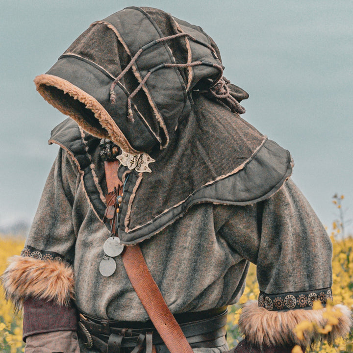 Cagoule LARP superposée - Faux cuir marron et vert