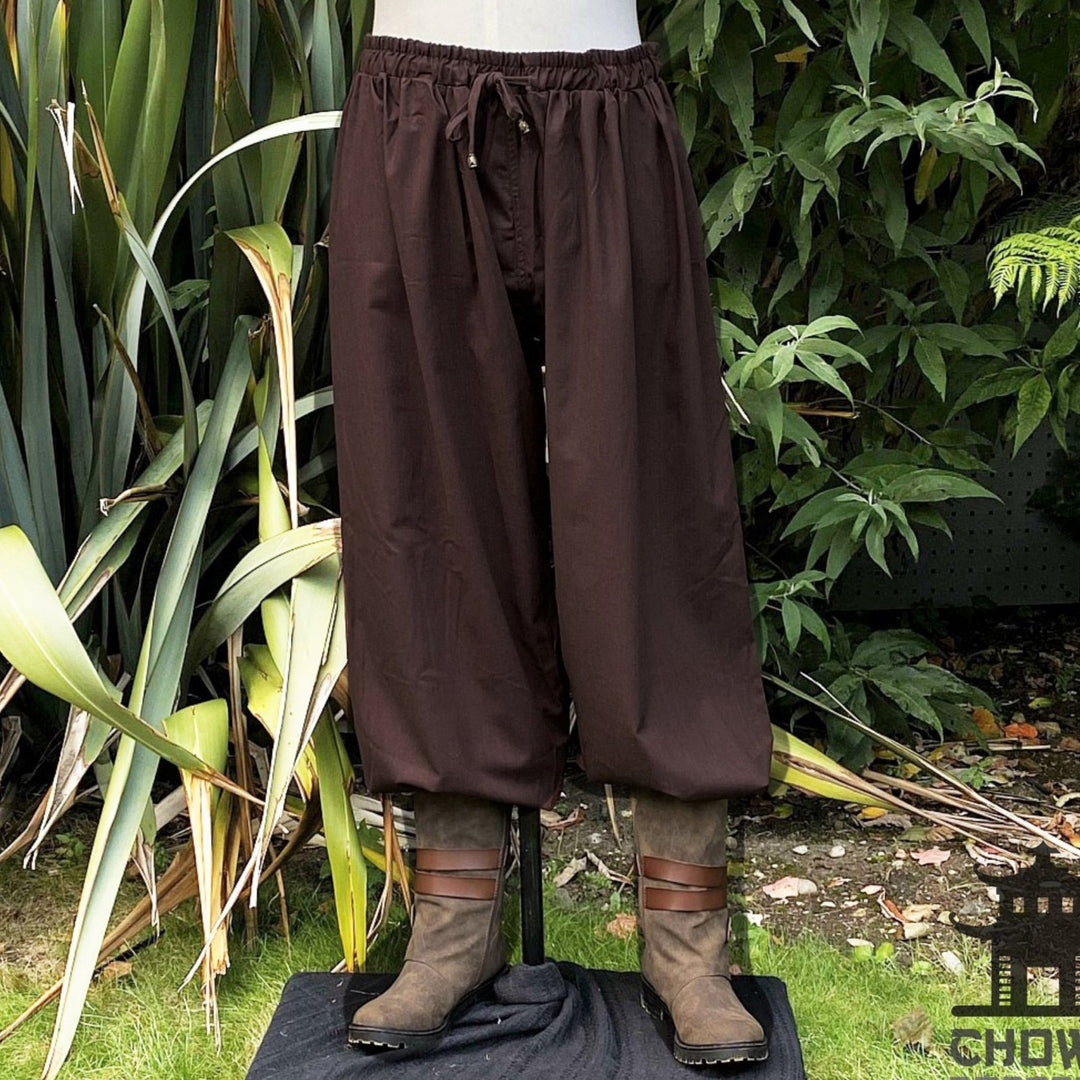 hero pants in brown cotton with drawstring waist