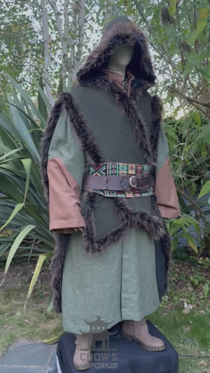 Medieval Forest Warlock Outfit - 5 pieces (Cape, Robe, Belt, Sash & Necklace)