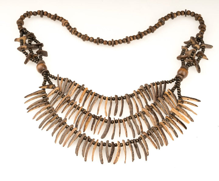 Triple Stranded Layered Tooth Necklace - Brown - LARP Costume Jewellery - Chows Emporium Ltd
