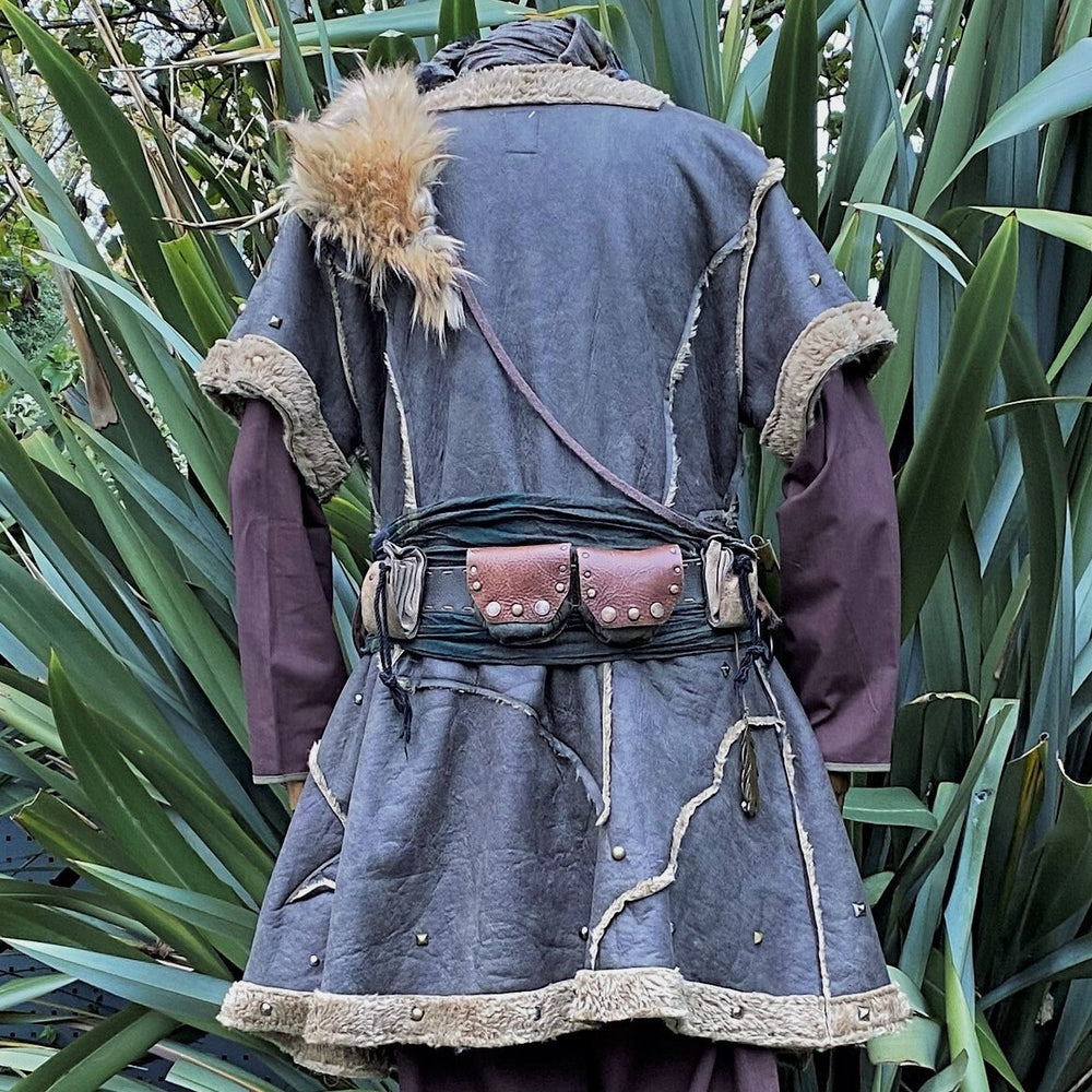 LARP Viking Tunic / Jacket – Green - Fleece Lined Faux Leather with Studs - Chows Emporium Ltd