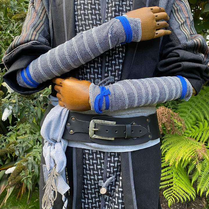 Medieval Arm Wraps - Blue & White Herringbone Wool Mixture - Gift Ideas - Chows Emporium Ltd