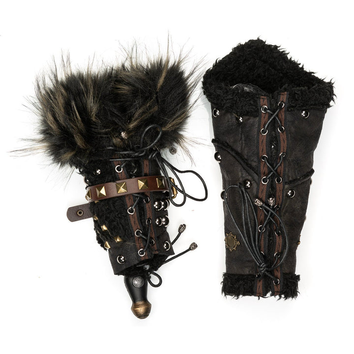 This Ornate LARP Hood and Leather Vambrace comes as a set. The LARP Hood comes in Black Faux Leather with Black & Grey Faux Fur Trim, with Fleece Lining. The LARP Armor Leather Vambraces are Black Faux Leather and has Black & Grey Faux Fur. Perfect for your LARP Character and LARP Costume, Cosplay Event, and Ren Faire.
