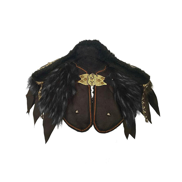 This Ornate LARP Hood and Leather Vambrace comes as a set. The LARP Hood comes in Black Faux Leather with Black & Grey Faux Fur Trim, with Fleece Lining. The LARP Armor Leather Vambraces are Black Faux Leather and has Black & Grey Faux Fur. Perfect for your LARP Character and LARP Costume, Cosplay Event, and Ren Faire.