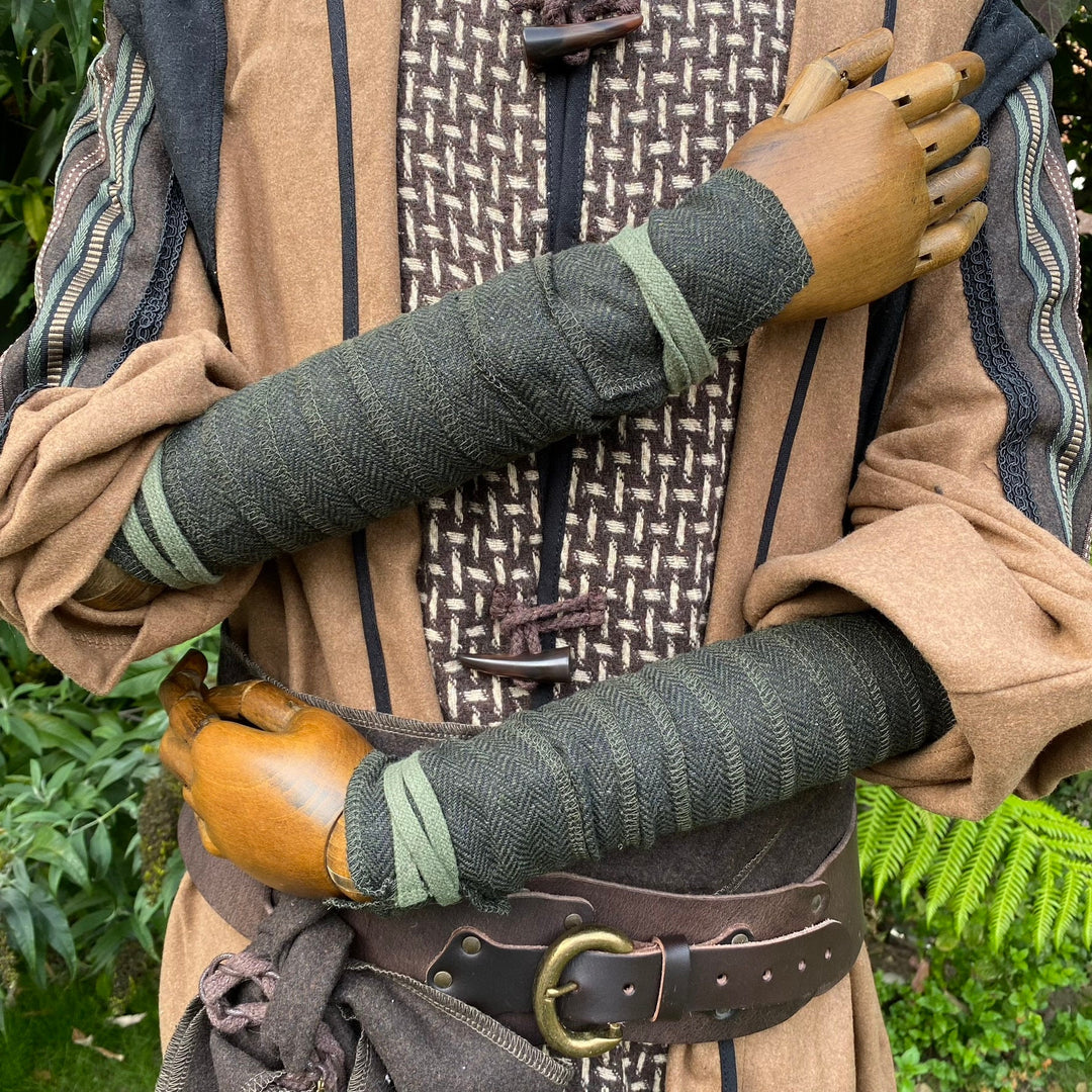 Medieval Arm Wraps - Green Herringbone Wool Mixture - Gift Ideas - Chows Emporium Ltd