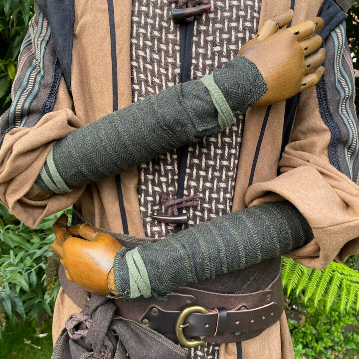 Medieval Arm Wraps - Green Herringbone Wool Mixture - Gift Ideas - Chows Emporium Ltd