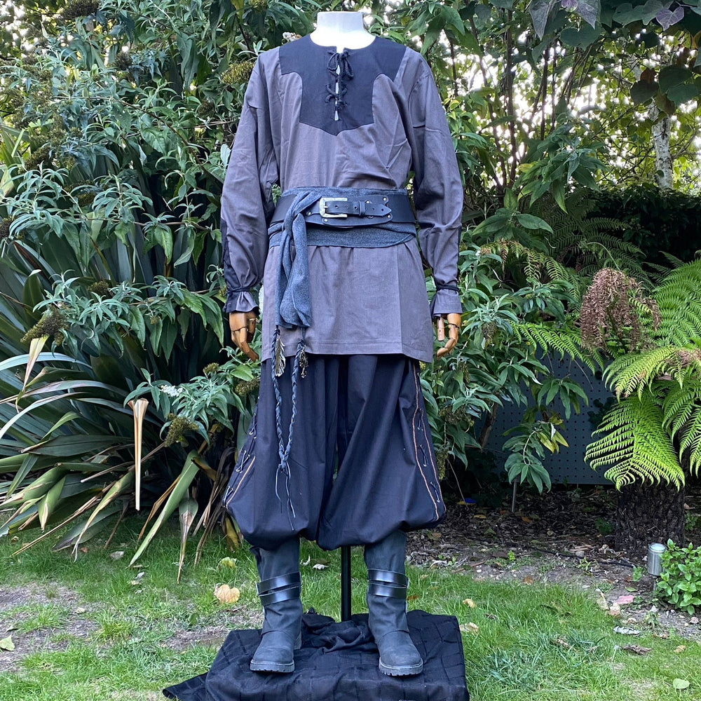 two-tone cotton Viking shirt in grey and black for medieval costume