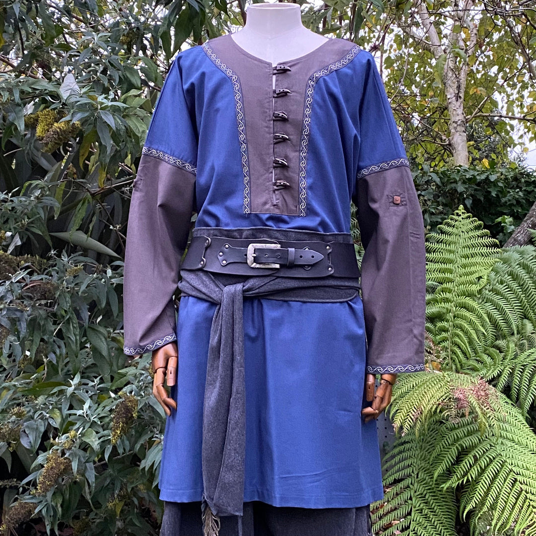 LARP Viking Tunic with Buttons - Two Tone Blue & Grey - Linen Cotton Mixture - Chows Emporium Ltd