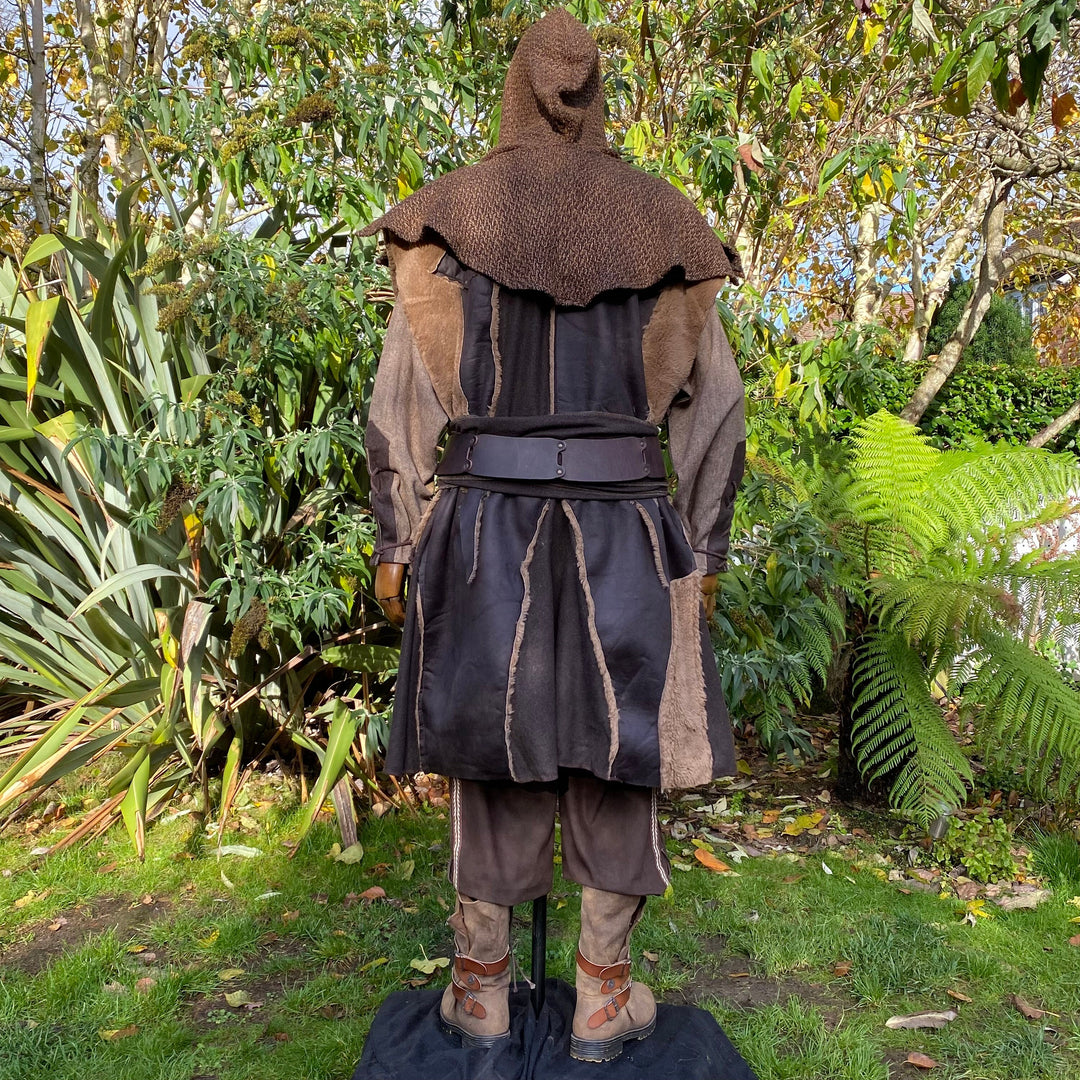 Woodland Archer LARP Outfit - 3 Pieces; Brown Waistcoat, Hood & Sash - Chows Emporium Ltd