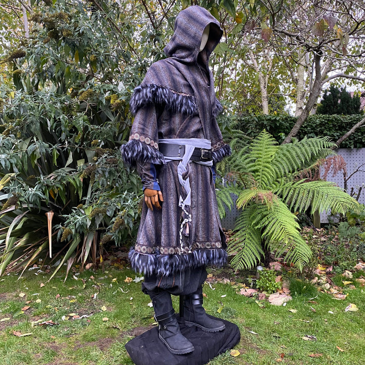 Arcane Warrior LARP Outfit - 4 Pieces; Blue & Grey Tunic, Hood, Pants, Sash - Chows Emporium Ltd