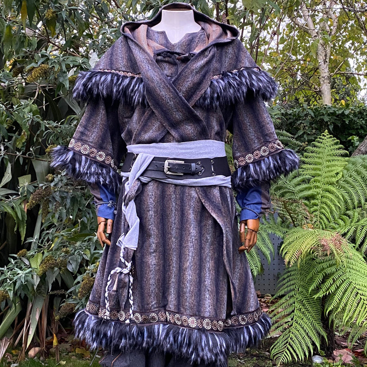 Arcane Warrior LARP Outfit - 4 Pieces; Blue & Grey Tunic, Hood, Pants, Sash - Chows Emporium Ltd