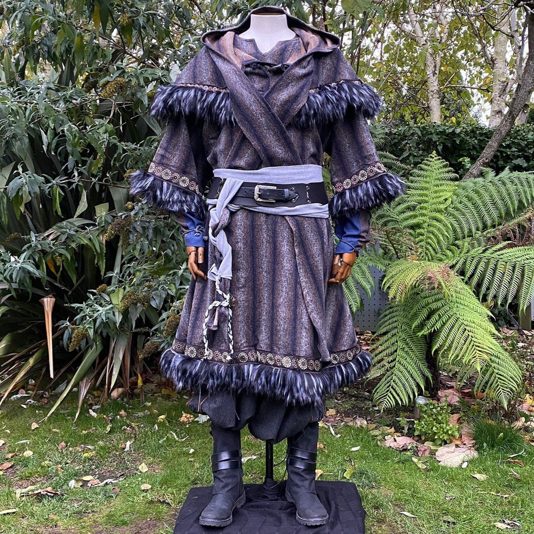 Arcane Warrior LARP Outfit - 4 Pieces; Blue & Grey Tunic, Hood, Pants, Sash - Chows Emporium Ltd