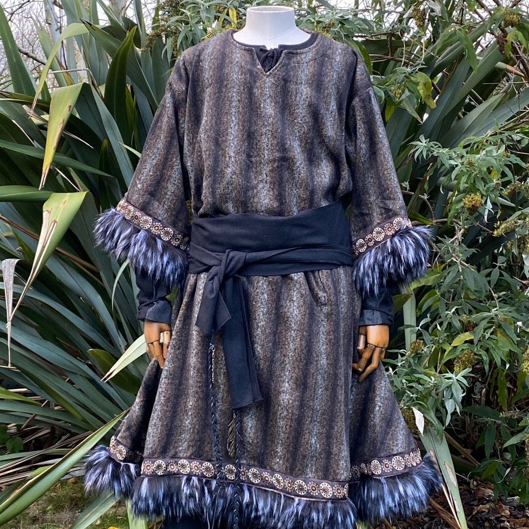 LARP Viking Tunic with Fur trim  Brown & Black