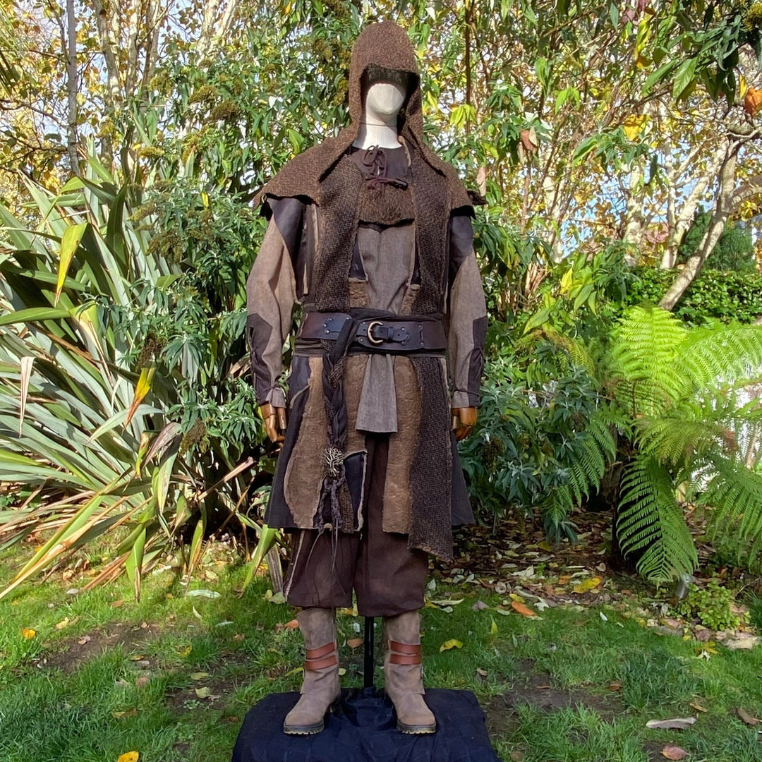 Woodland Archer LARP Outfit - 3 Pieces; Brown Waistcoat, Hood & Sash - Chows Emporium Ltd