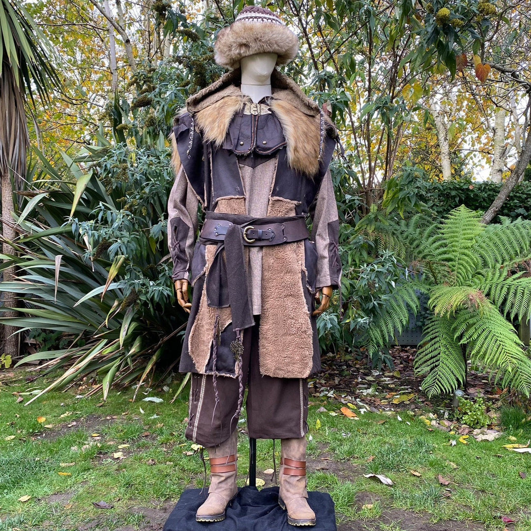 Barbarian Lord LARP Outfit - 7 Pieces; Waistcoat, Hood, Shirt, Pants, Sash, Belt, FREE Hat - Chows Emporium Ltd