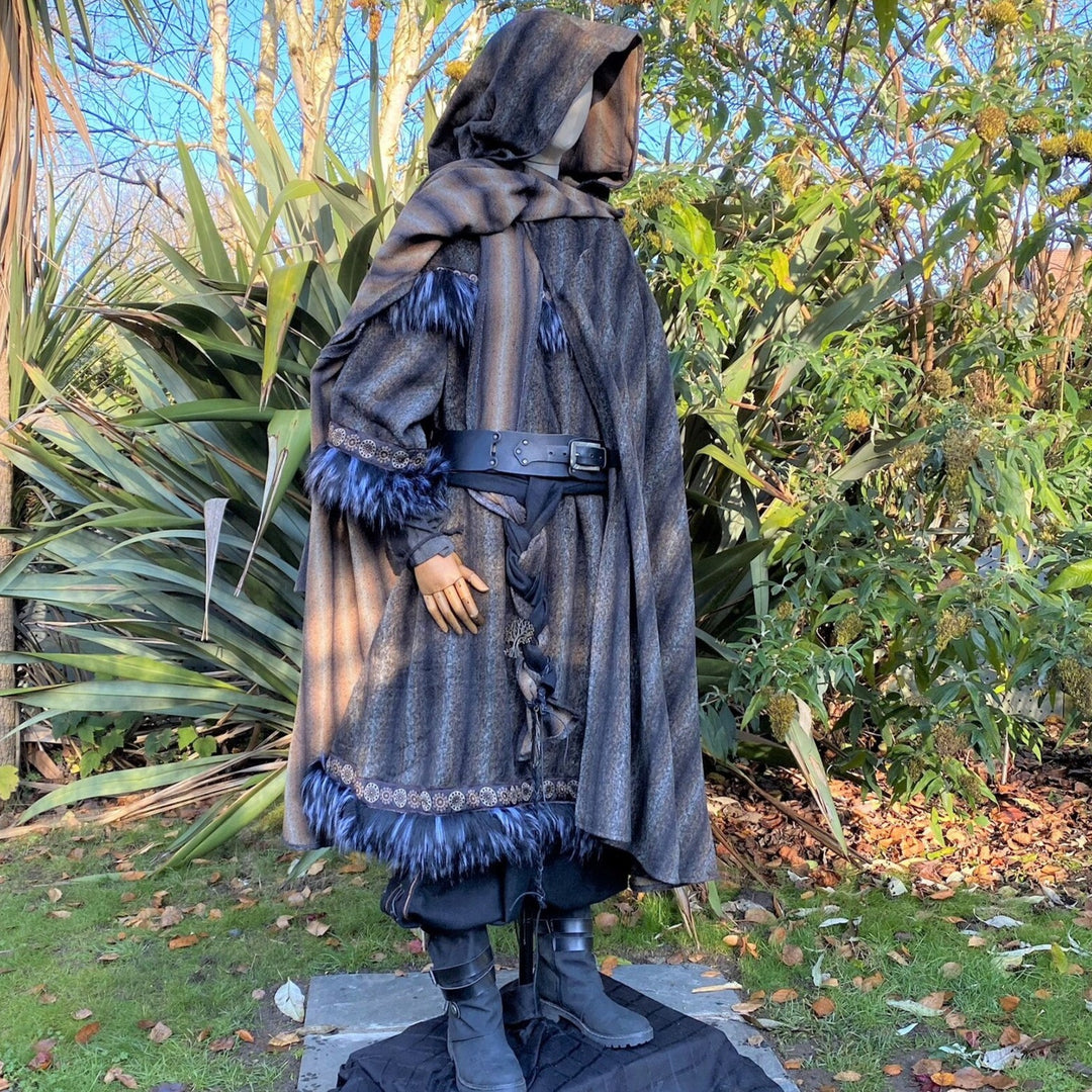 Arcane Warrior LARP Outfit - 4 pieces; Cloak, Brown & Black Tunic, Hood and Sash - Chows Emporium Ltd