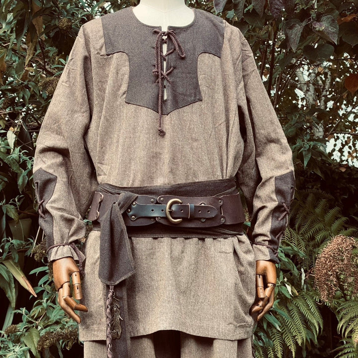 LARP Basic Outfit - 3 Pieces: Brown Two Tone Shirt, Hero Pants and Sash - Chows Emporium Ltd