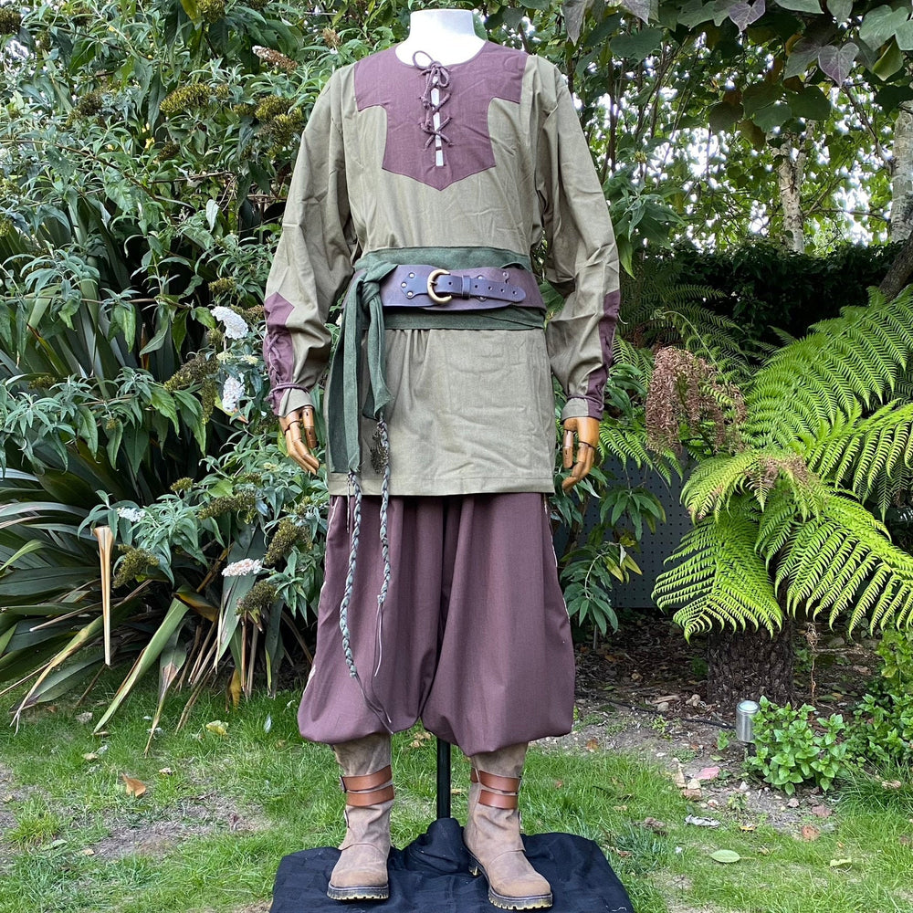 two-tone cotton Viking tunic in green and brown for medieval costume