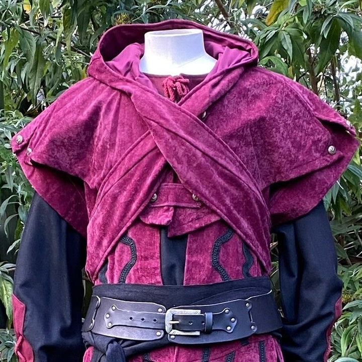 This LARP Hood is Red with a Wrap Around extention. This Viking Scarf Hood is made of Faux Suede Effect, and is Water Resistant and Warm: perfect for your LARP Character and LARP Costume, Cosplay Event, and Ren Faire.