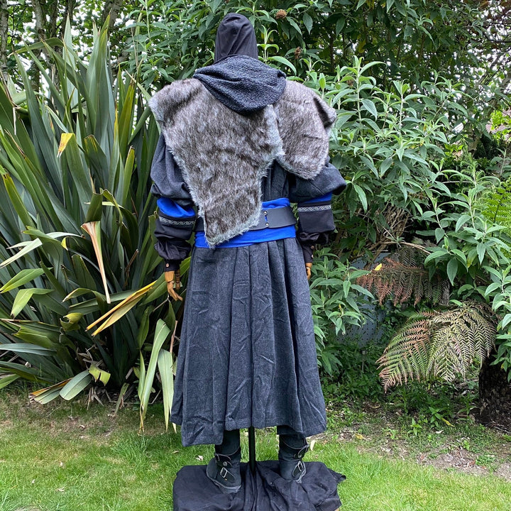 Viking Warrior LARP Outfit - 2 Pieces; Grey Faux Fur Mantle, Wrap Around Hood - Chows Emporium Ltd