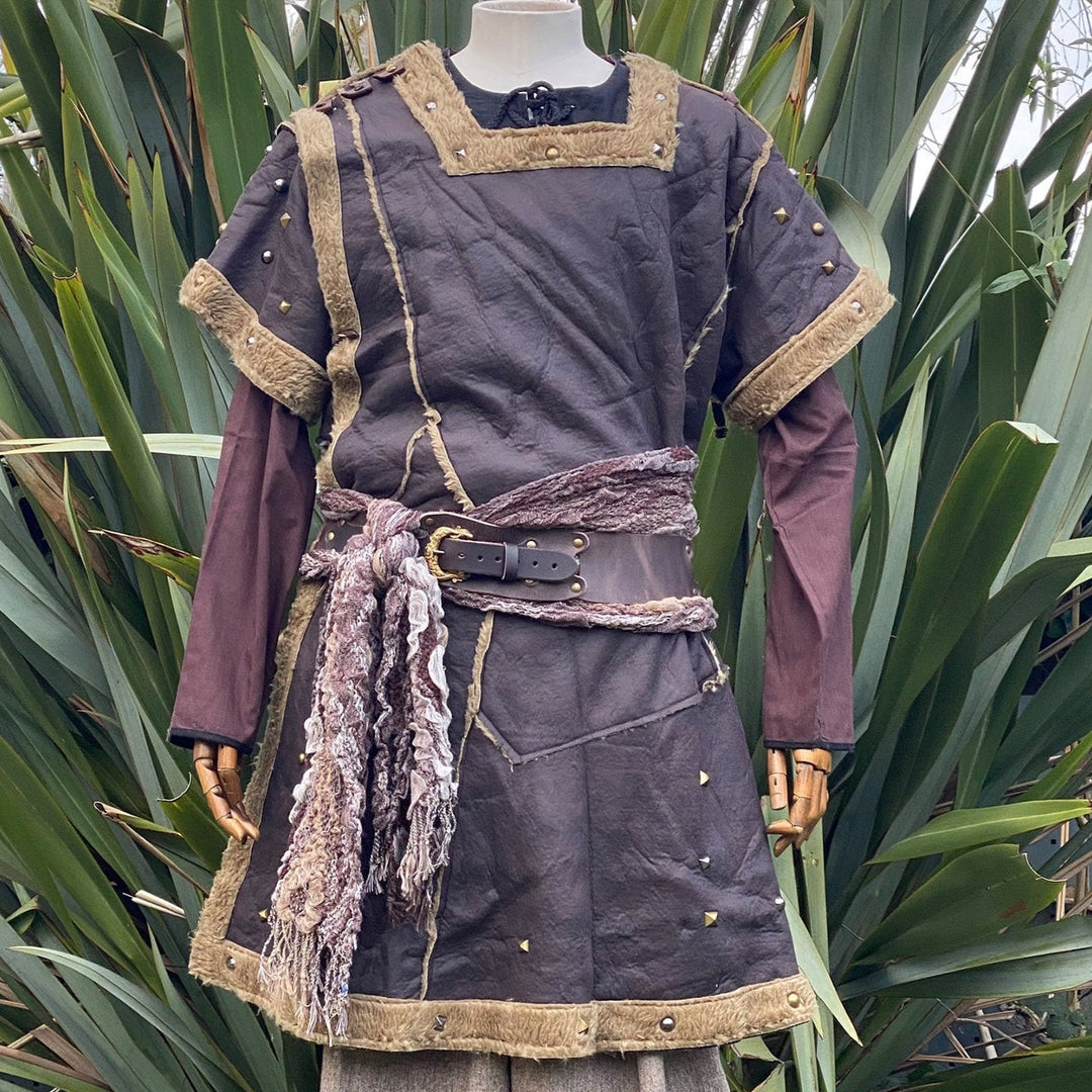 brown faux leather tunic with studs for LARP Barbarian