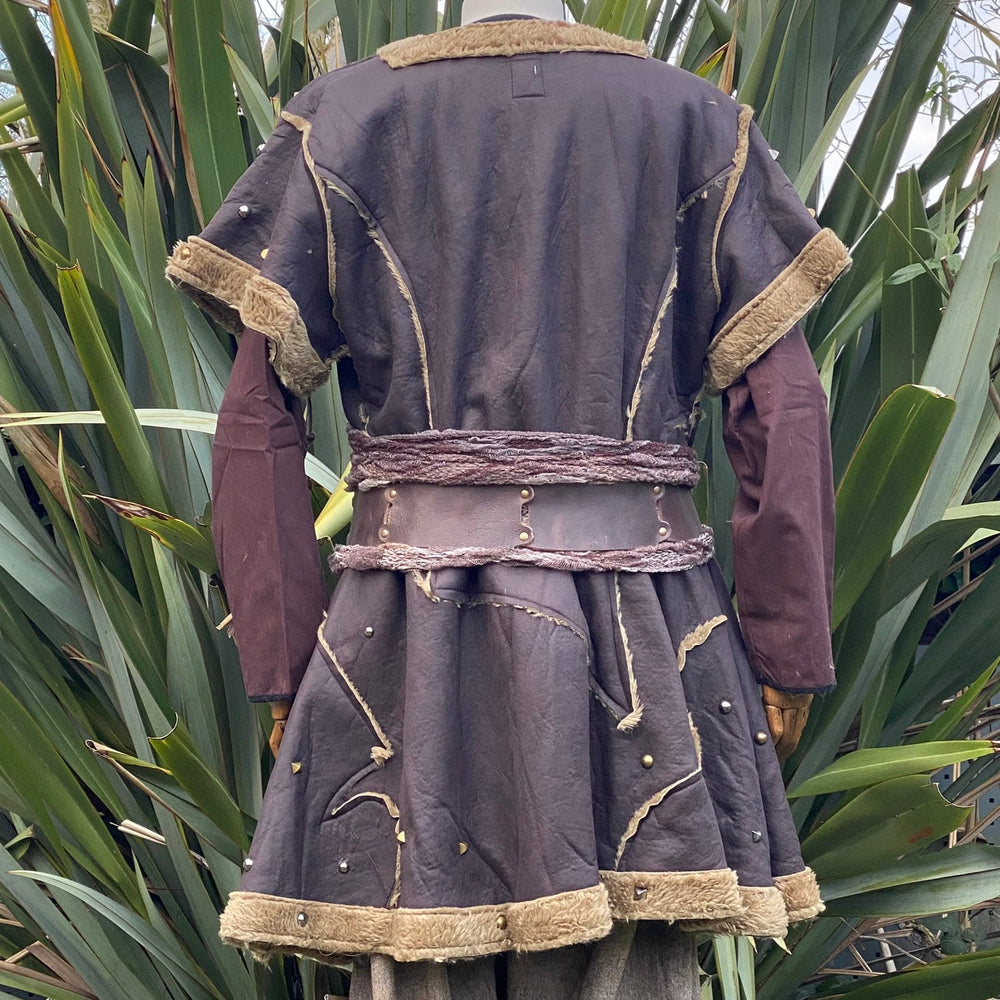 LARP Viking Tunic / Jacket – Brown - Fleece Lined Faux Leather with Studs - Chows Emporium Ltd