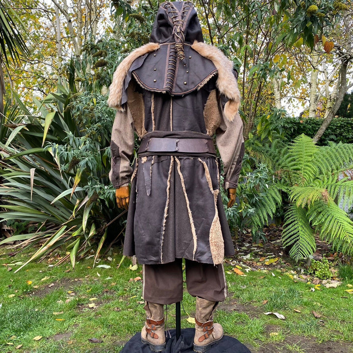 Barbarian Berserker LARP Outfit - 4 Piece; Faux Leather Hood, Waistcoat, Shirt & Sash - Chows Emporium Ltd