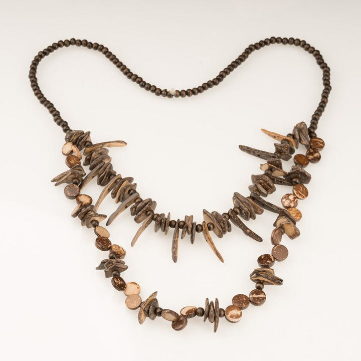 Double Stranded Layered Tooth Necklace 2 - Brown - LARP Costume Jewellery - Chows Emporium Ltd