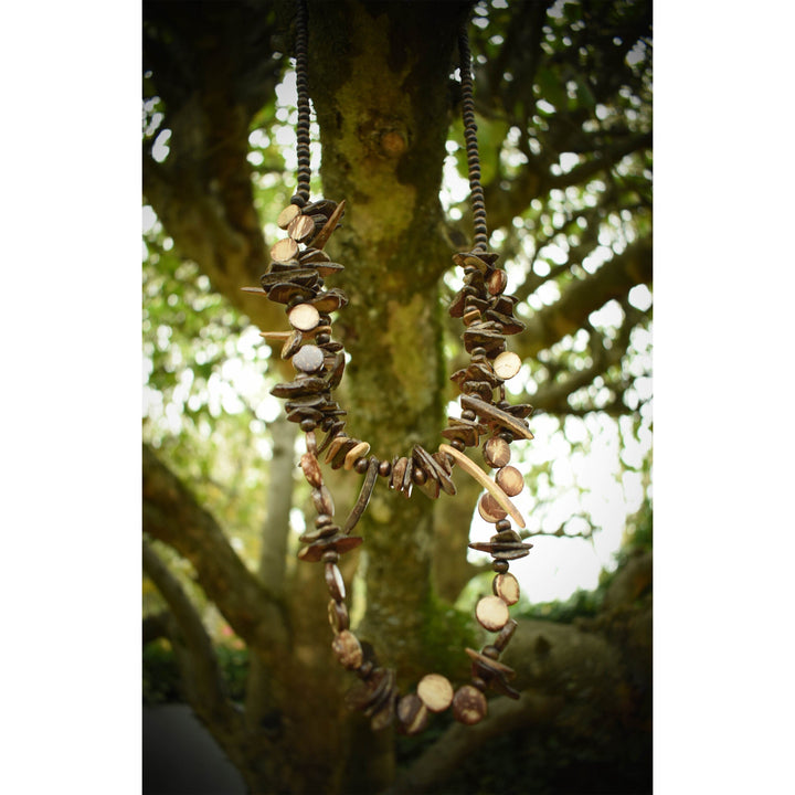 Double Stranded Layered Tooth Necklace 2 - Brown - LARP Costume Jewellery - Chows Emporium Ltd