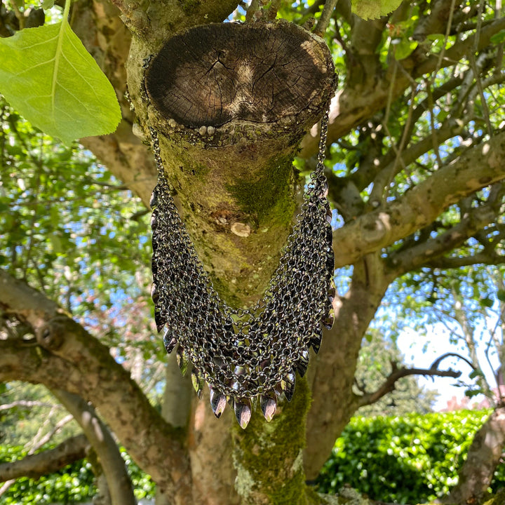 LARP Chainmail Necklace - Dark Silver - 6 Layered Leaf Necklace - Chows Emporium Ltd