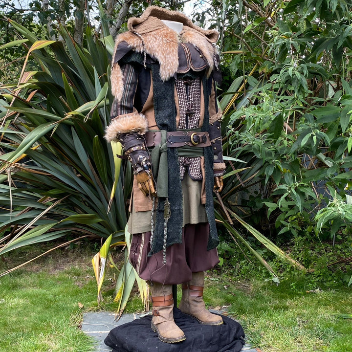 Druid of Middle Earth LARP Outfit - 8 Pieces; Jacket, Hood, Vambraces, Hood, Tunic, Pants, Belt, Sash - Chows Emporium Ltd