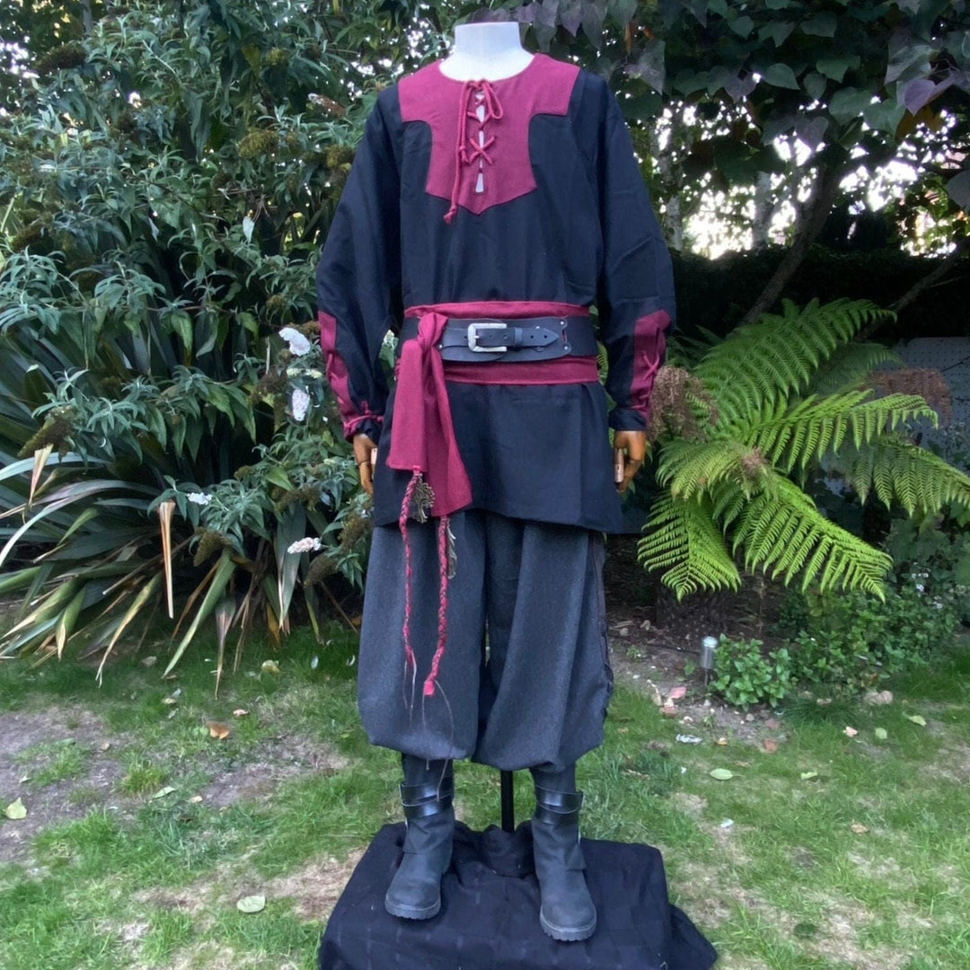 LARP Basic Outfit - 3 Pieces: Black & Red Shirt, Hero Pants and Sash - Chows Emporium Ltd