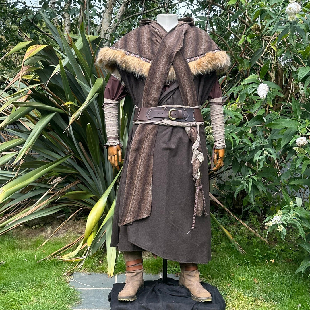 Forest Alchemist LARP Outfit - 5 Pieces; Brown & Green, Cloak, Hood, Arm Wraps, Belt, Sash - Chows Emporium Ltd