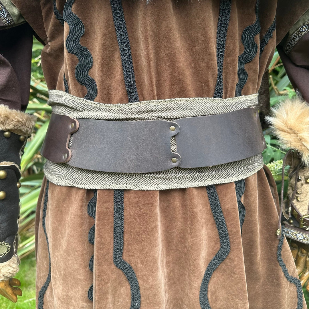 LARP Belt and Sash Set with Accessories - Brown & White Herringbone - Brown Buffalo Leather - Gift Ideas - Chows Emporium Ltd