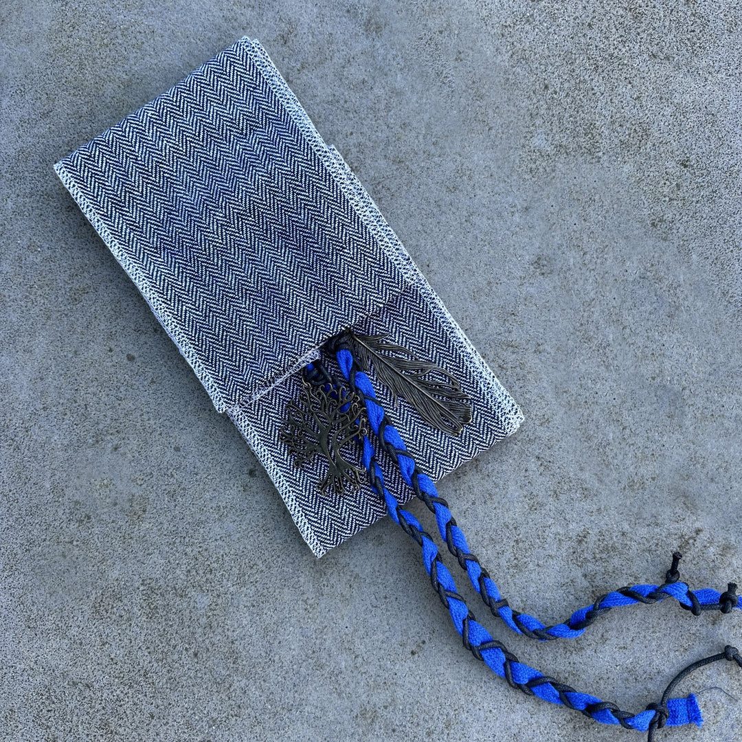 LARP Sash with Decorative Accessories - Blue and White Herringbone Wool - Gift Ideas - Chows Emporium Ltd