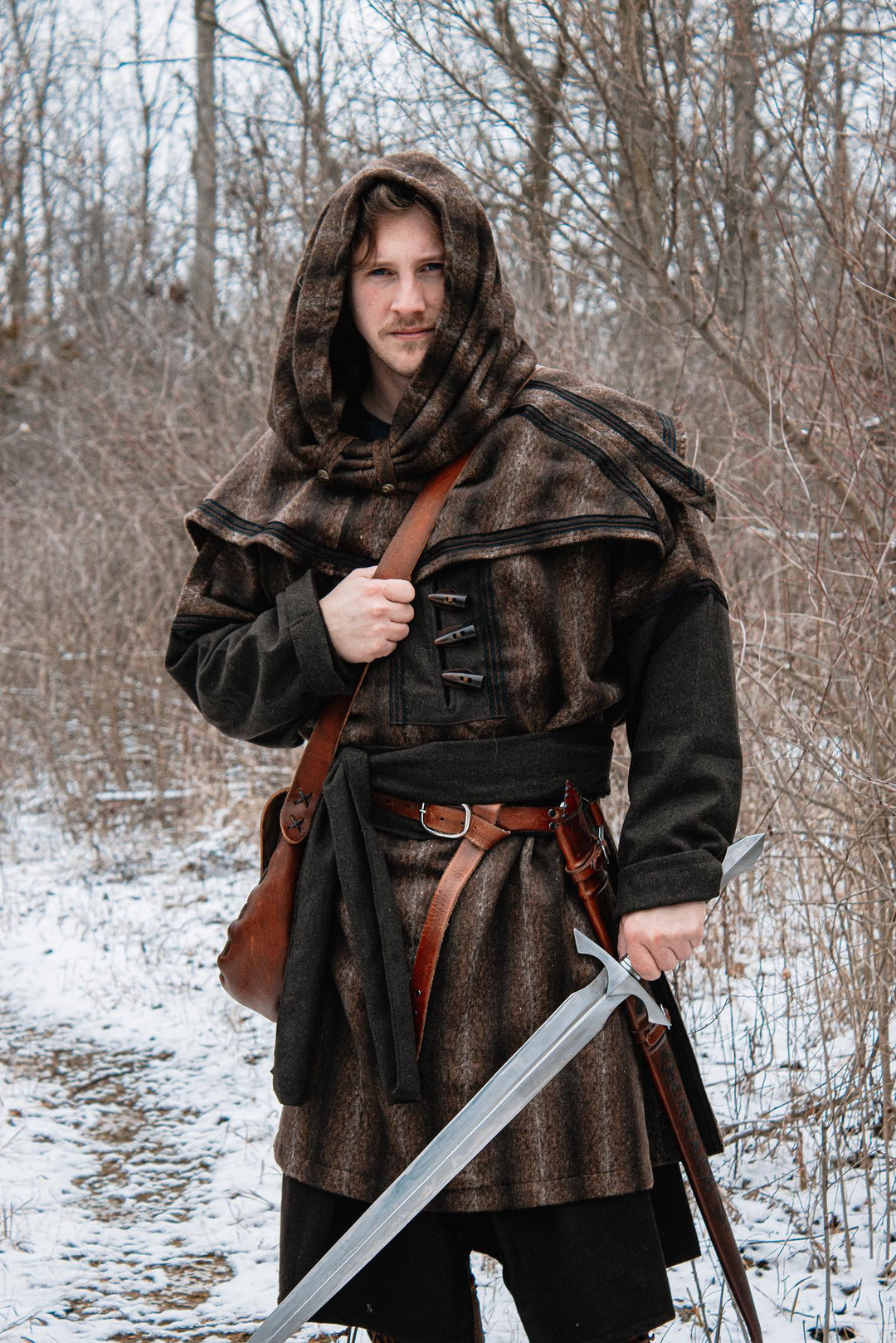 LARP Snood-Kapuze - braune Mohairwolle