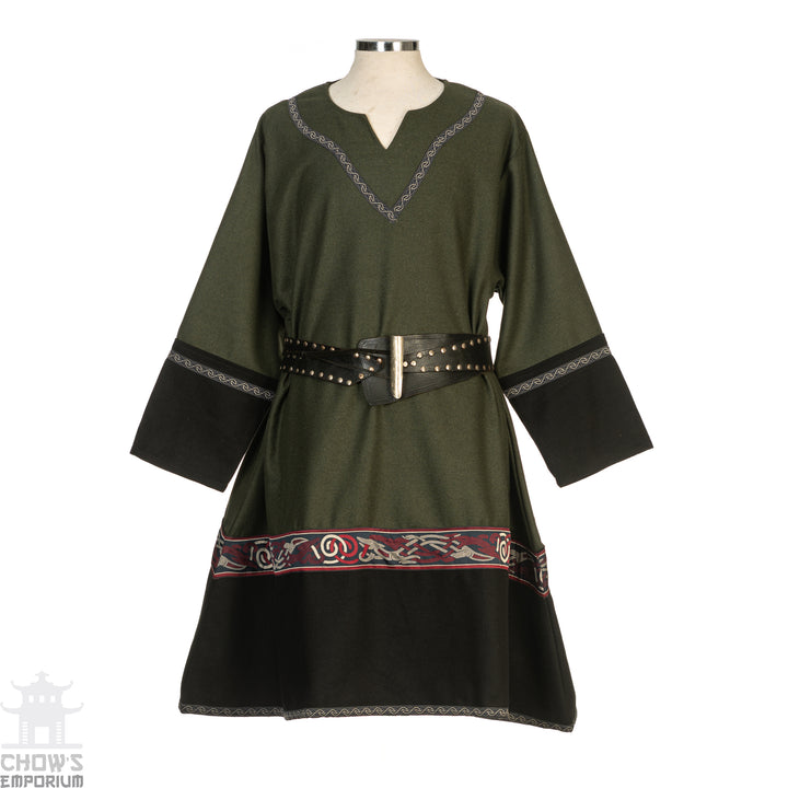 Ocean Druid LARP Outfit - 3 Pieces; Ornate Jacket, Linen Tunic, Hood - Chows Emporium Ltd