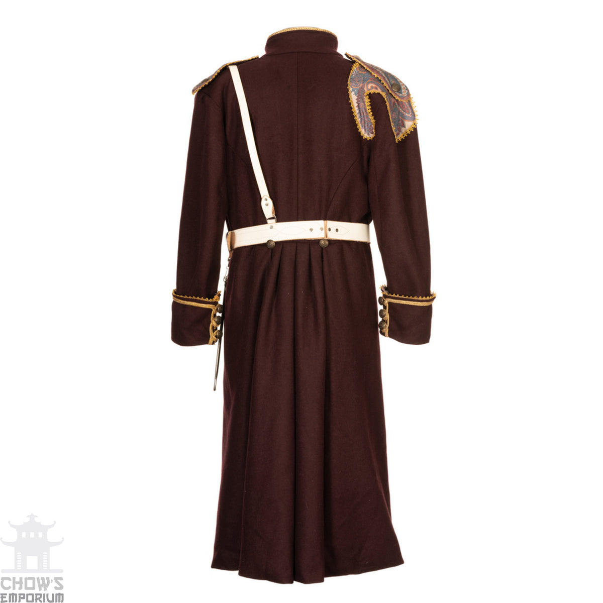 Rear view of maroon pirate coat with shoulder detail for LARP.