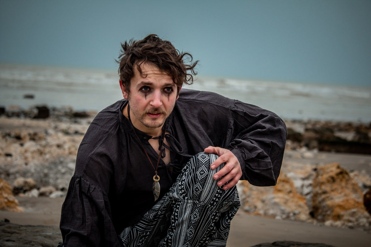 cotton linen medieval shirt dark grey for reenactment.