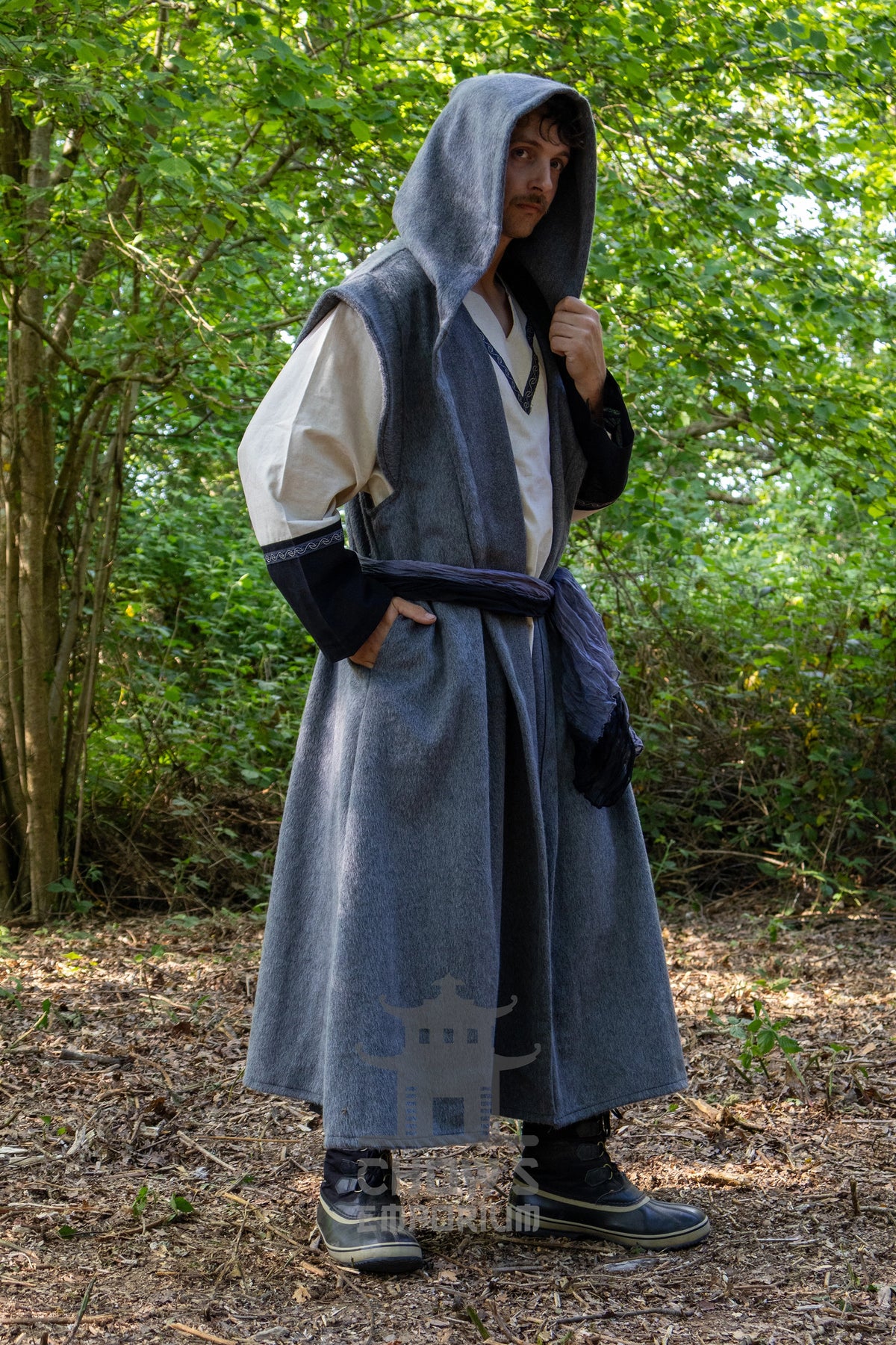 Grey Hooded Sleeveless Robe