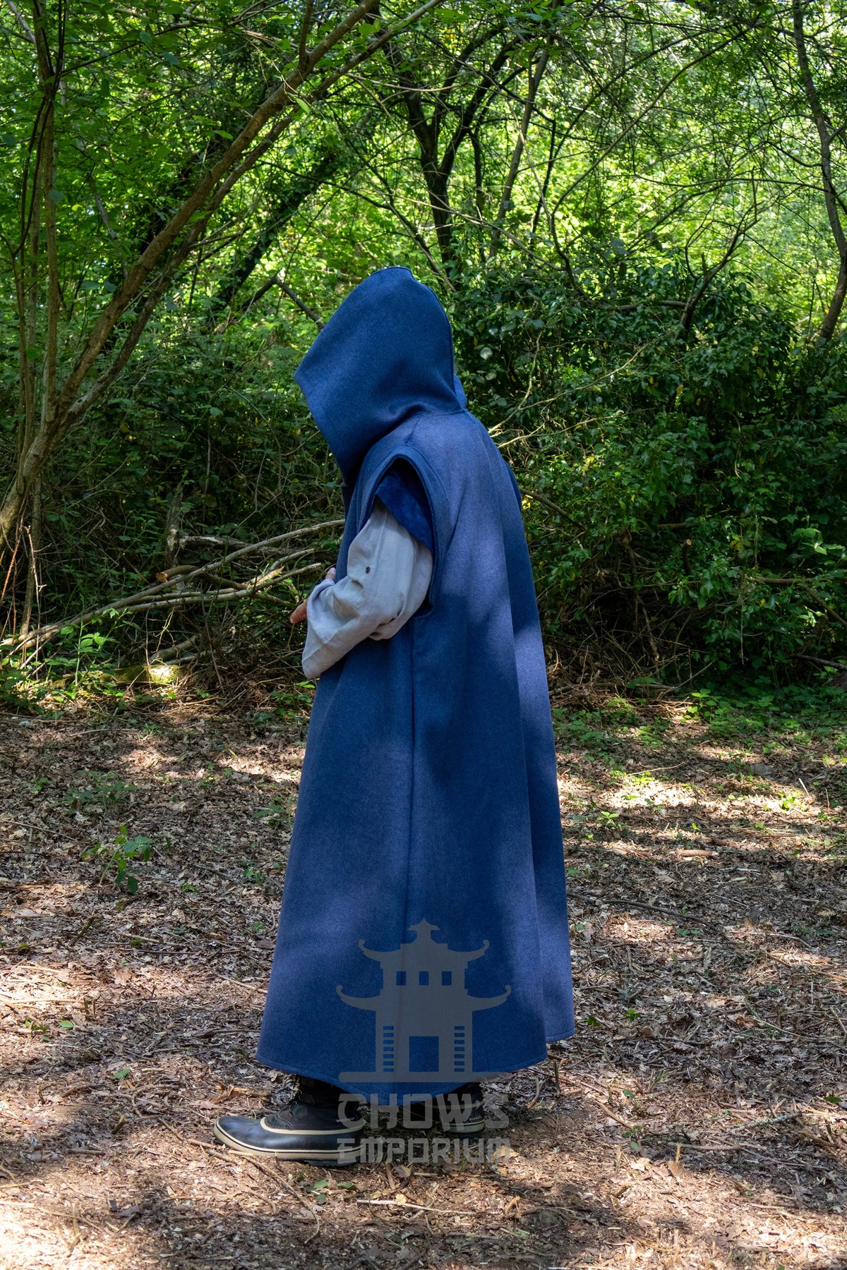 Medieval Hooded Sleeveless Robe in Blue
