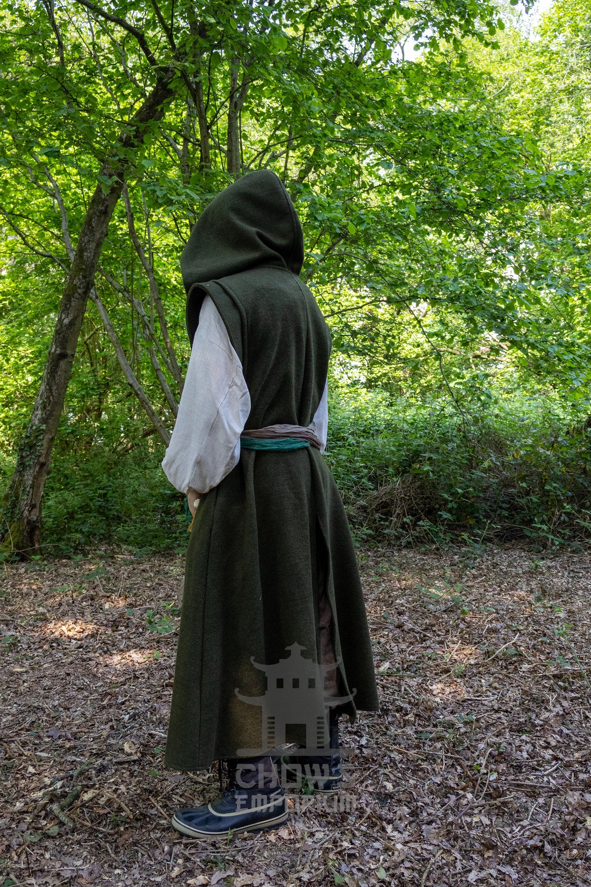 Green Hooded Sleeveless Robe
