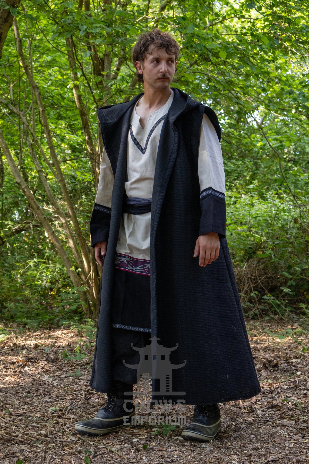 Medieval Hooded Sleeveless Robe in Black