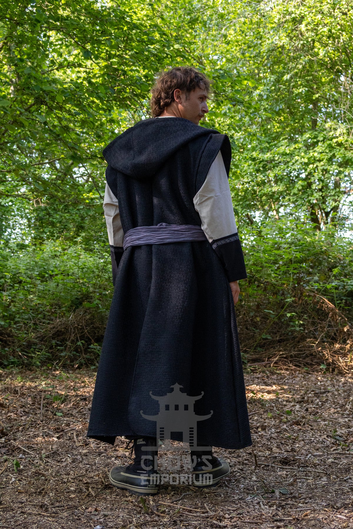 Medieval Hooded Sleeveless Robe in Black