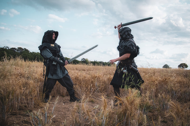 Barbarian Fighter Armour - 2 Piece Set (Black Faux Leather Tunic & Mohair Wrap Around Hood)