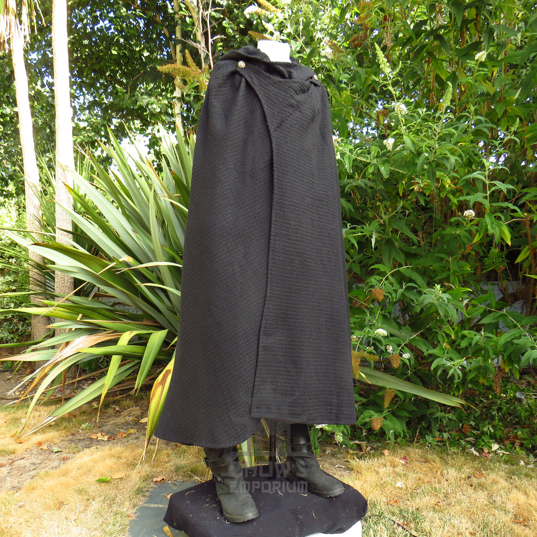 Black Textured Wool Hooded Cloak and Robe