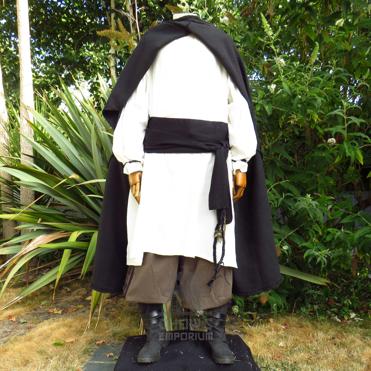 Black Textured Wool Hooded Cloak and Robe