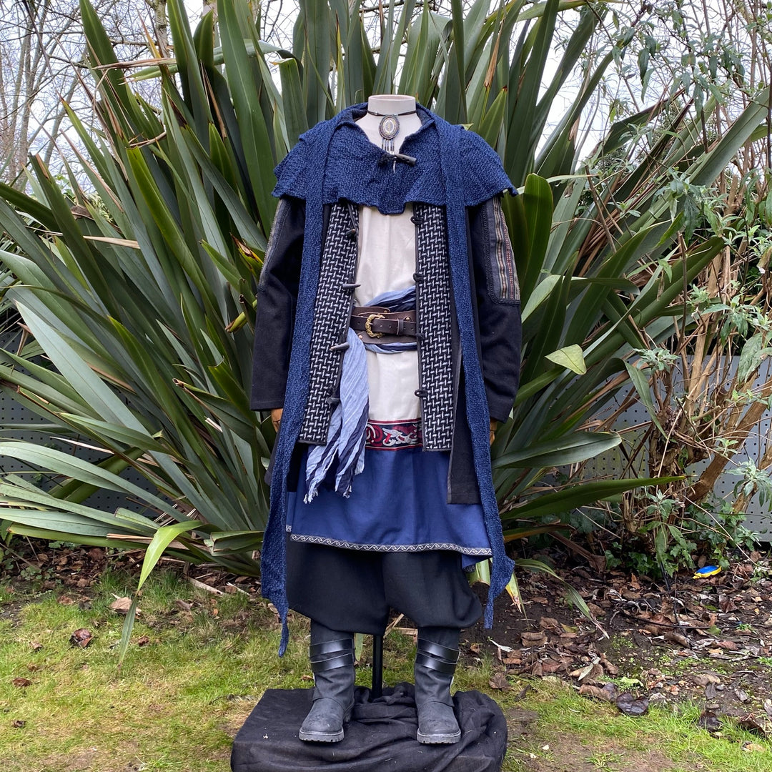Ocean Druid LARP Outfit - 5 Pieces; Ornate Jacket, Tunic, Pants, Hood, Sash - Chows Emporium Ltd
